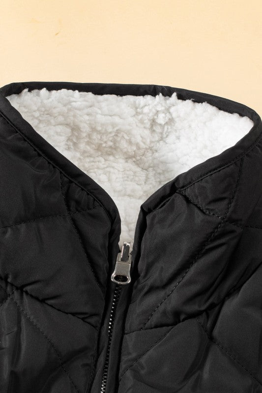 Women's Solid Fleece Lined Quilted Vest Coat | Zarnesh