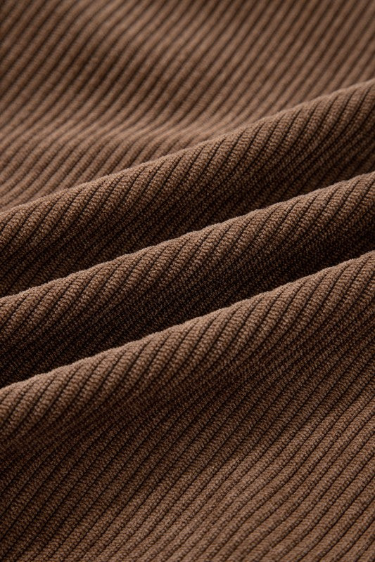 Women’s Solid Corduroy Zip-Up Lapel Collar Buttoned Jacket | Zarnesh