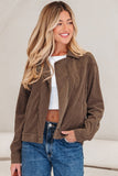 Women’s Solid Corduroy Zip-Up Lapel Collar Buttoned Jacket | Zarnesh