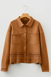 Women’s Solid Faux Suede Laser Cut Hollowed Jacket | Zarnesh
