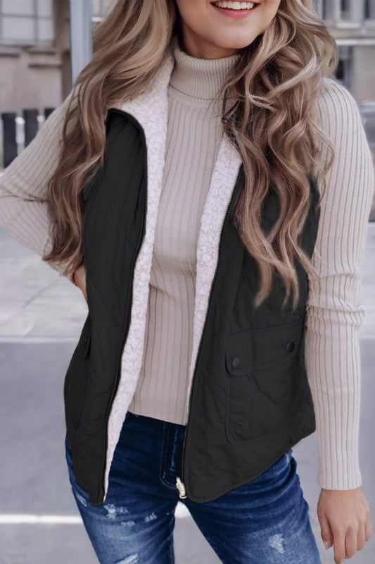 Women's Solid Fleece Lined Quilted Vest Coat | Zarnesh