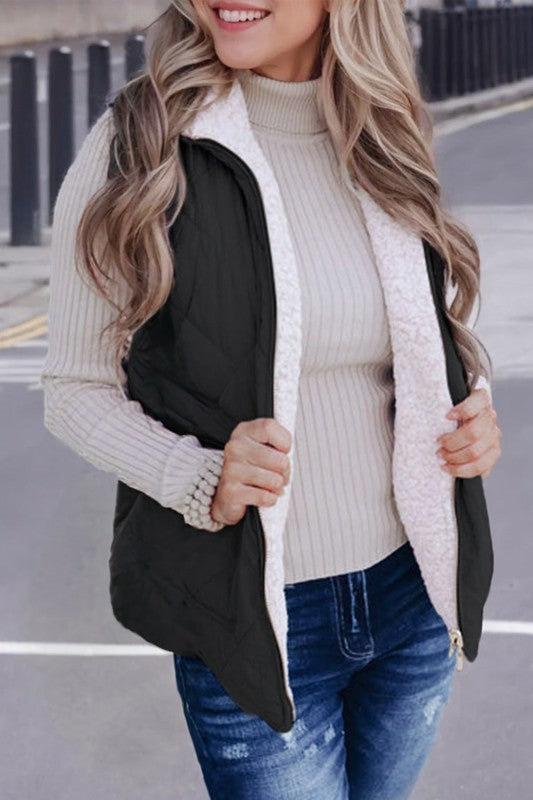 Women's Solid Fleece Lined Quilted Vest Coat | Zarnesh