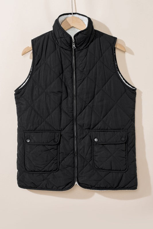 Women's Solid Fleece Lined Quilted Vest Coat | Zarnesh