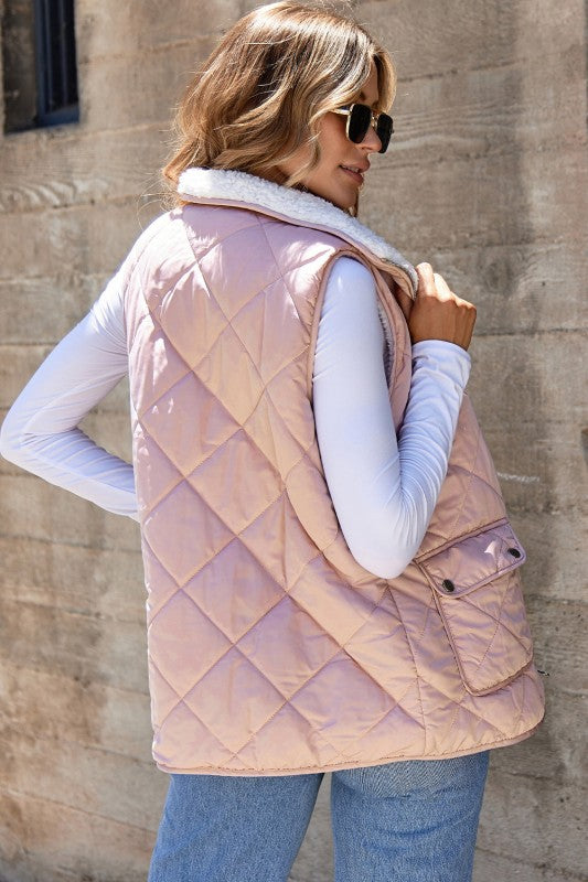 Women's Solid Fleece Lined Quilted Vest Coat | Zarnesh