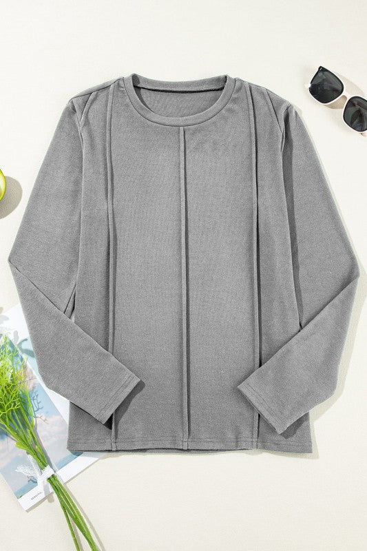 Women’s Solid Long Sleeve Reverse Seam Crew Neck Top | Zarnesh