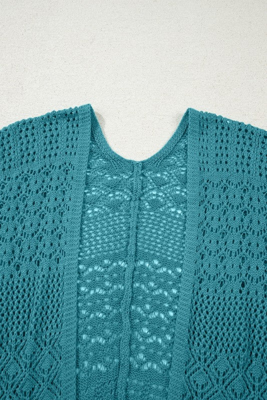 Women’s Solid Hollow Knit Open-Front Cardigan | Zarnesh