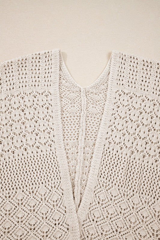 Women’s Solid Hollow Knit Open-Front Cardigan | Zarnesh