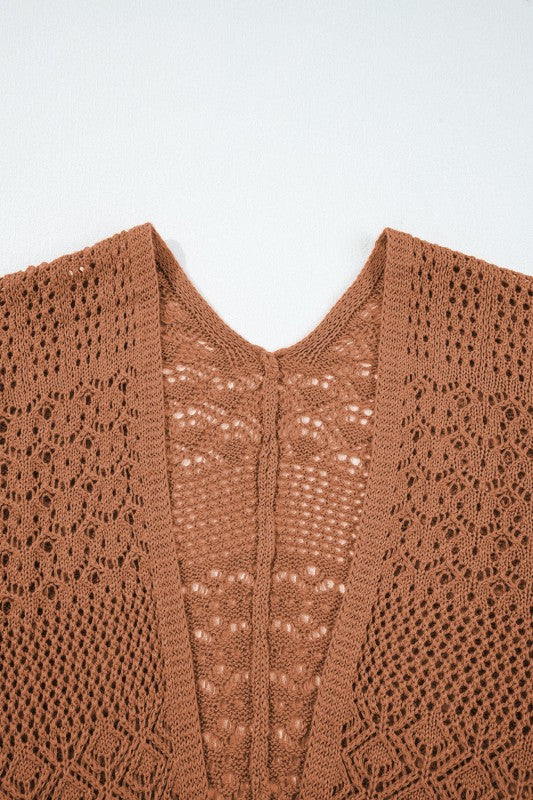 Women’s Solid Hollow Knit Open-Front Cardigan | Zarnesh