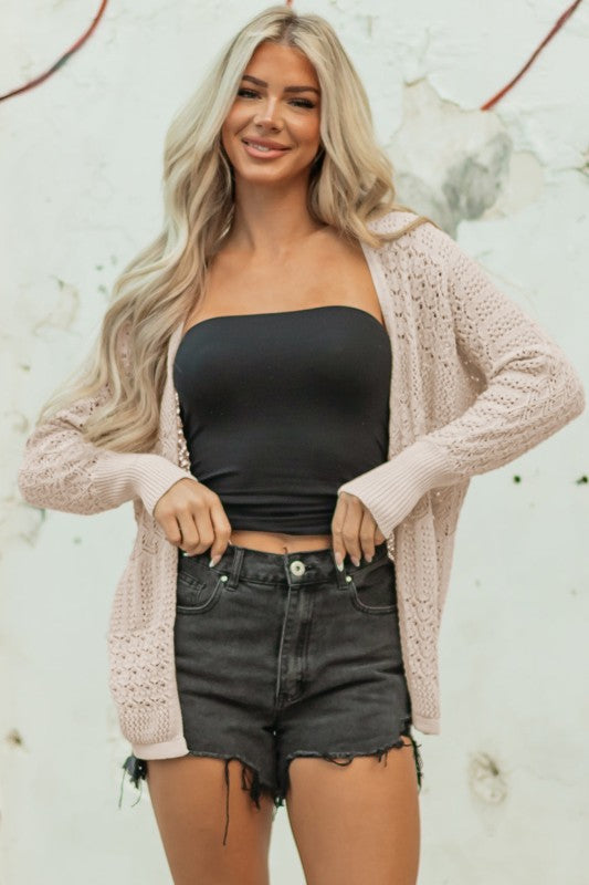 Women’s Solid Hollow Knit Open-Front Cardigan | Zarnesh