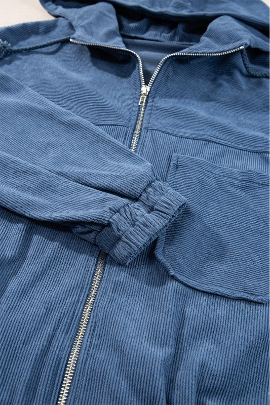 Women’s Solid Hooded Corduroy Zip-Up Jacket | Zarnesh