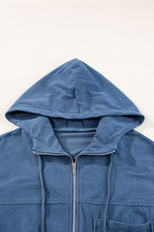 Women’s Solid Hooded Corduroy Zip-Up Jacket | Zarnesh