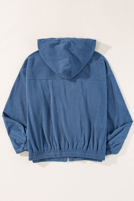 Women’s Solid Hooded Corduroy Zip-Up Jacket | Zarnesh