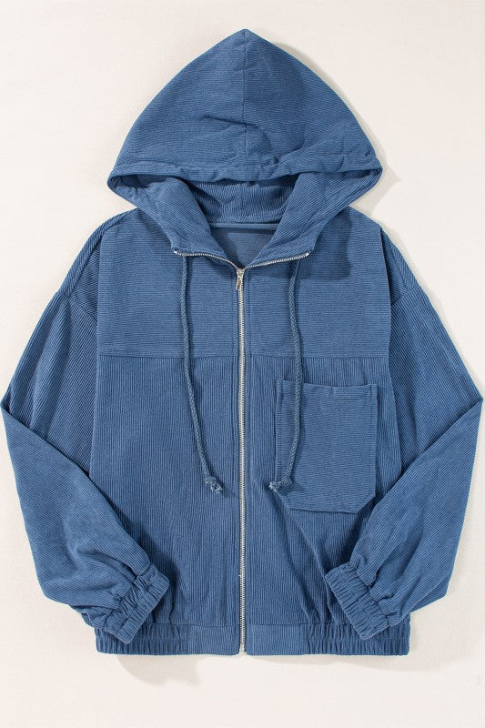 Women’s Solid Hooded Corduroy Zip-Up Jacket | Zarnesh