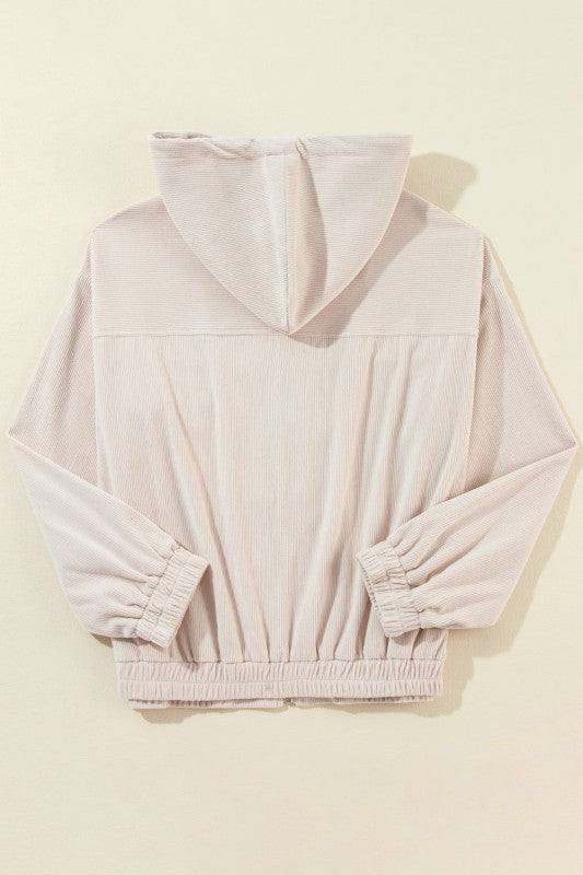 Women’s Solid Hooded Corduroy Zip-Up Jacket | Zarnesh