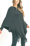 Women’s Solid Knit Fringe Poncho Shawl Sweater Wrap | Zarnesh