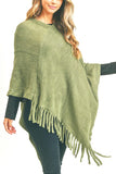 Women’s Solid Knit Fringe Poncho Shawl Sweater Wrap | Zarnesh