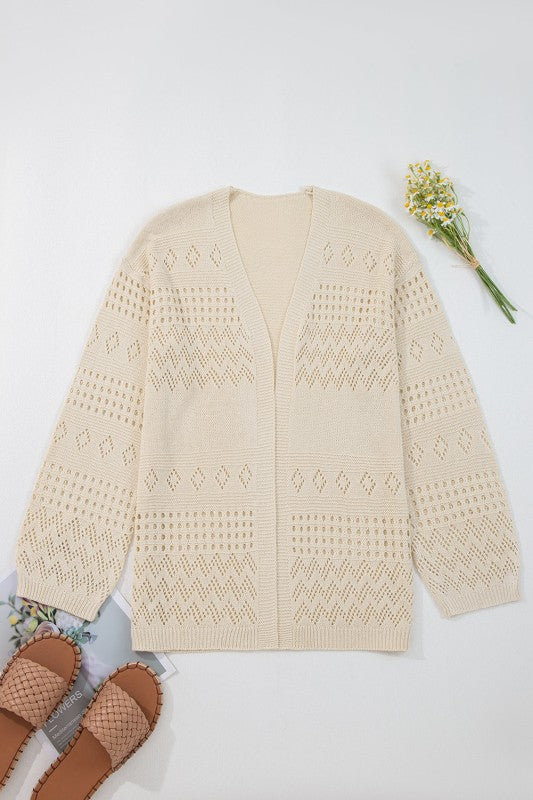 Women’s Solid Knit Hollowed Open Front Crochet Cardigan Sweater | Zarnesh
