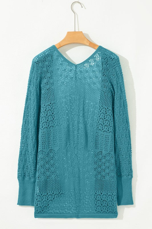 Women’s Solid Hollow Knit Open-Front Cardigan | Zarnesh