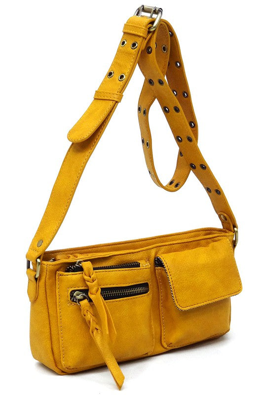 Women's Solid Leather Buckle Strap Wade Crossbody Bag | Zarnesh