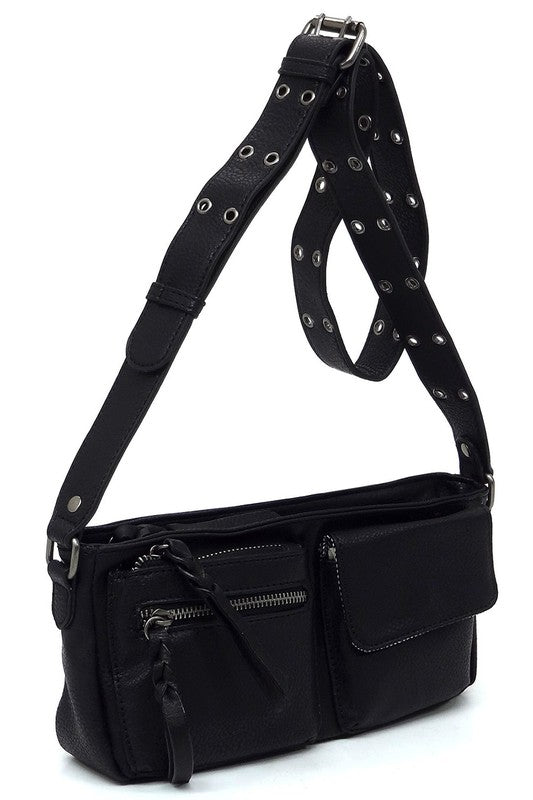 Women's Solid Leather Buckle Strap Wade Crossbody Bag | Zarnesh