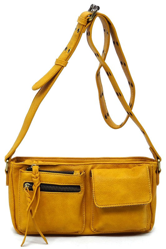 Women's Solid Leather Buckle Strap Wade Crossbody Bag | Zarnesh