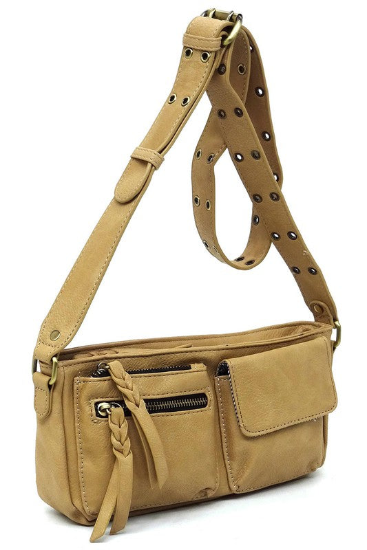 Women's Solid Leather Buckle Strap Wade Crossbody Bag | Zarnesh