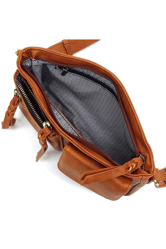 Women's Solid Leather Buckle Strap Wade Crossbody Bag | Zarnesh