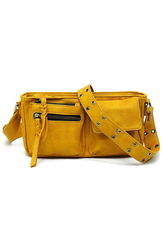 Women's Solid Leather Buckle Strap Wade Crossbody Bag | Zarnesh