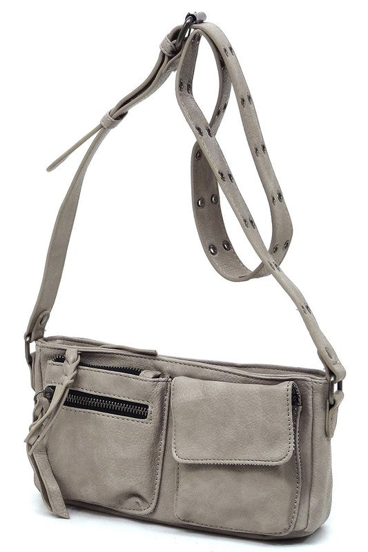 Women's Solid Leather Buckle Strap Wade Crossbody Bag | Zarnesh
