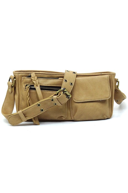 Women's Solid Leather Buckle Strap Wade Crossbody Bag | Zarnesh