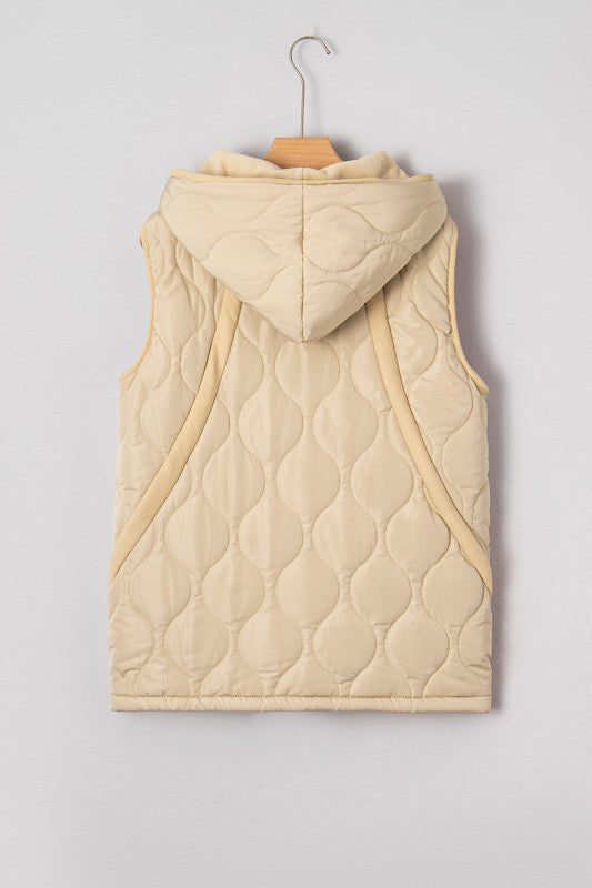 Women’s Solid Lined Fleece Quilted Hooded Jacket Vest | Zarnesh