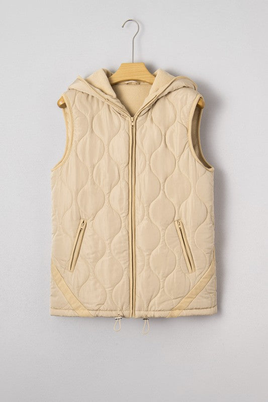 Women’s Solid Lined Fleece Quilted Hooded Jacket Vest | Zarnesh