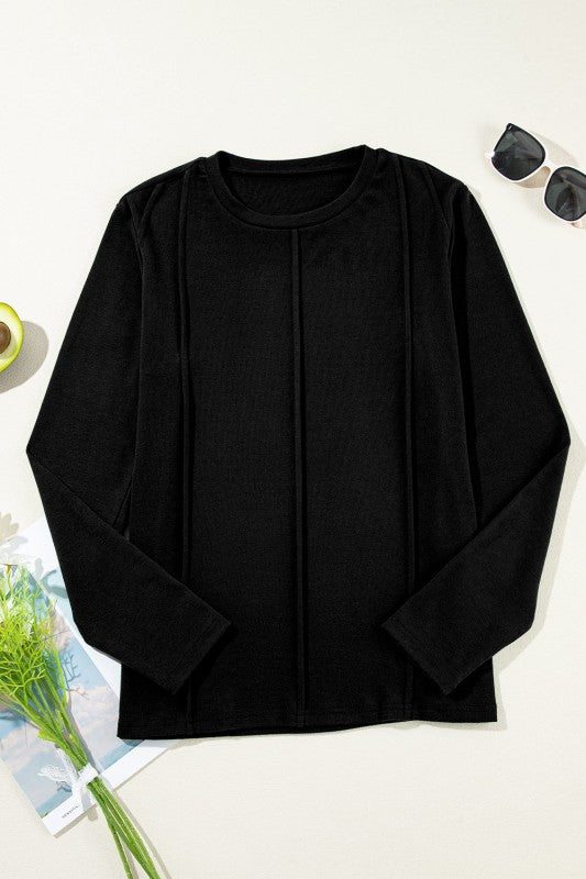 Women’s Solid Long Sleeve Reverse Seam Crew Neck Top | Zarnesh