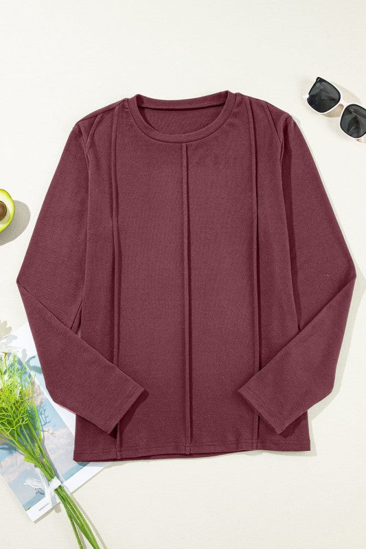 Women’s Solid Long Sleeve Reverse Seam Crew Neck Top | Zarnesh