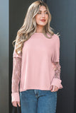 Women’s Solid Pastel Mesh Bow Patchwork Long Sleeve T-Shirt | Zarnesh