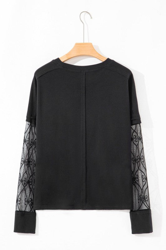 Women’s Solid Pastel Mesh Bow Patchwork Long Sleeve T-Shirt | Zarnesh