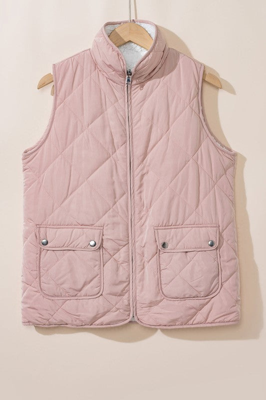 Women's Solid Fleece Lined Quilted Vest Coat | Zarnesh
