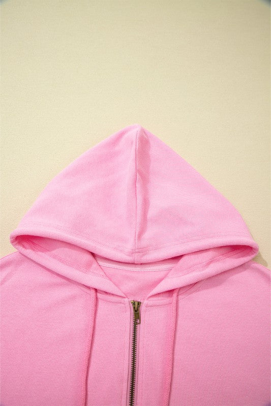 Women’s Solid Ribbed Drawstring Zip Front Hooded Jacket | Zarnesh