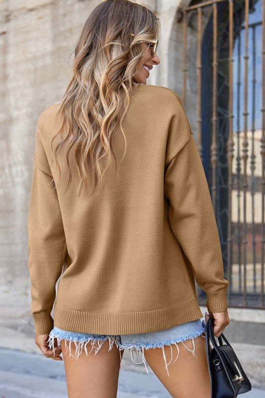 Women’s Solid Pullover Front Center Seam Drop Shoulder Sweater| Zarnesh