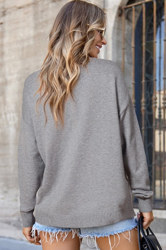 Women’s Solid Pullover Front Center Seam Drop Shoulder Sweater| Zarnesh
