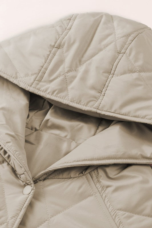 Women’s Solid Quilted Jacket Hooded Snap Button Puffer Coat | Zarnesh