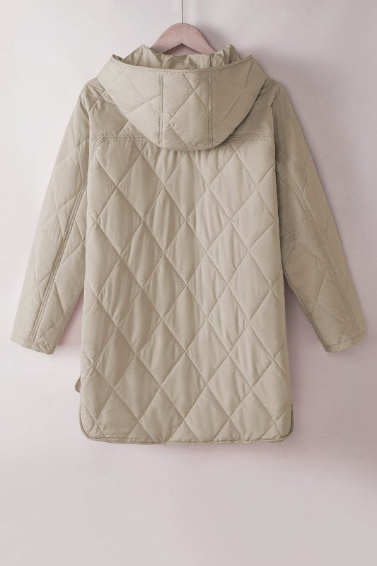 Women’s Solid Quilted Jacket Hooded Snap Button Puffer Coat | Zarnesh