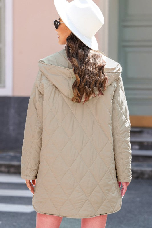 Women’s Solid Quilted Jacket Hooded Snap Button Puffer Coat | Zarnesh