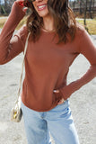 Women’s Solid Raw Seam Long Sleeve Crewneck Top | Zarnesh