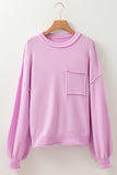 Women's Solid Ribbed Raw Edge Drop Shoulder Chest Pocket Sweater | Zarnesh