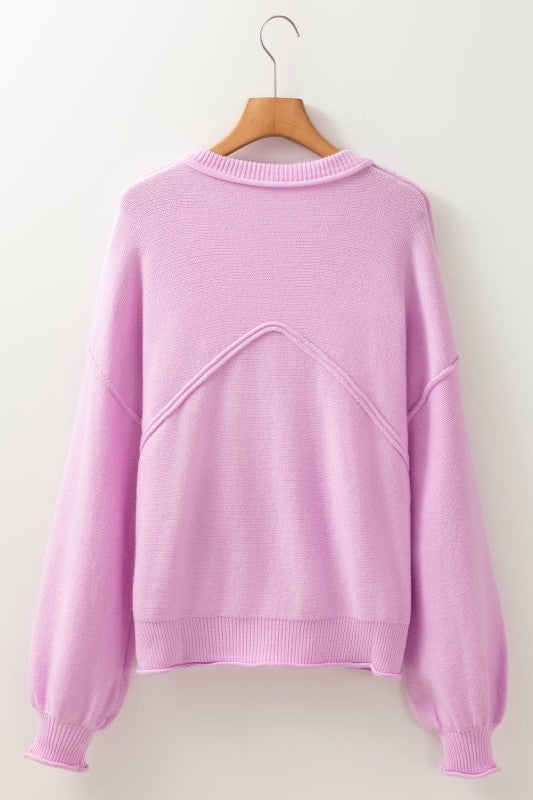 Women's Solid Ribbed Raw Edge Drop Shoulder Chest Pocket Sweater | Zarnesh
