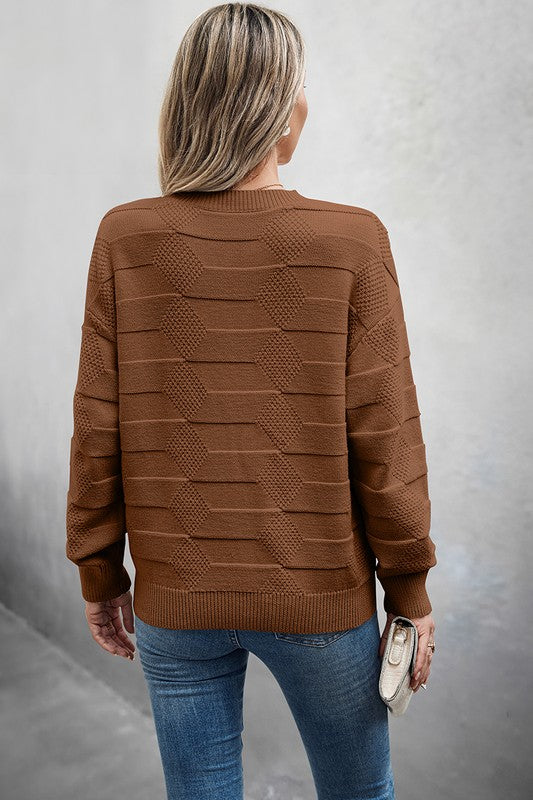 Women’s Solid Round Neck Knit Loose Long Sleeves Sweater | Zarnesh