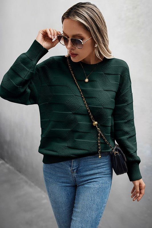 Women’s Solid Round Neck Knit Loose Long Sleeves Sweater | Zarnesh