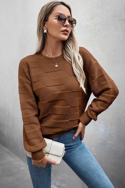 Women’s Solid Round Neck Knit Loose Long Sleeves Sweater | Zarnesh