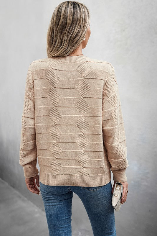 Women’s Solid Round Neck Knit Loose Long Sleeves Sweater | Zarnesh